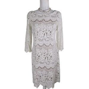Jessica Howard~Woman Sz 10~Beige Lace Nude Lining 3/4 Sleeve Dress Party/Evening